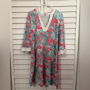 Lilly Pulitzer Pink and Green Pineapple/Lobster Drink Pattern Dress